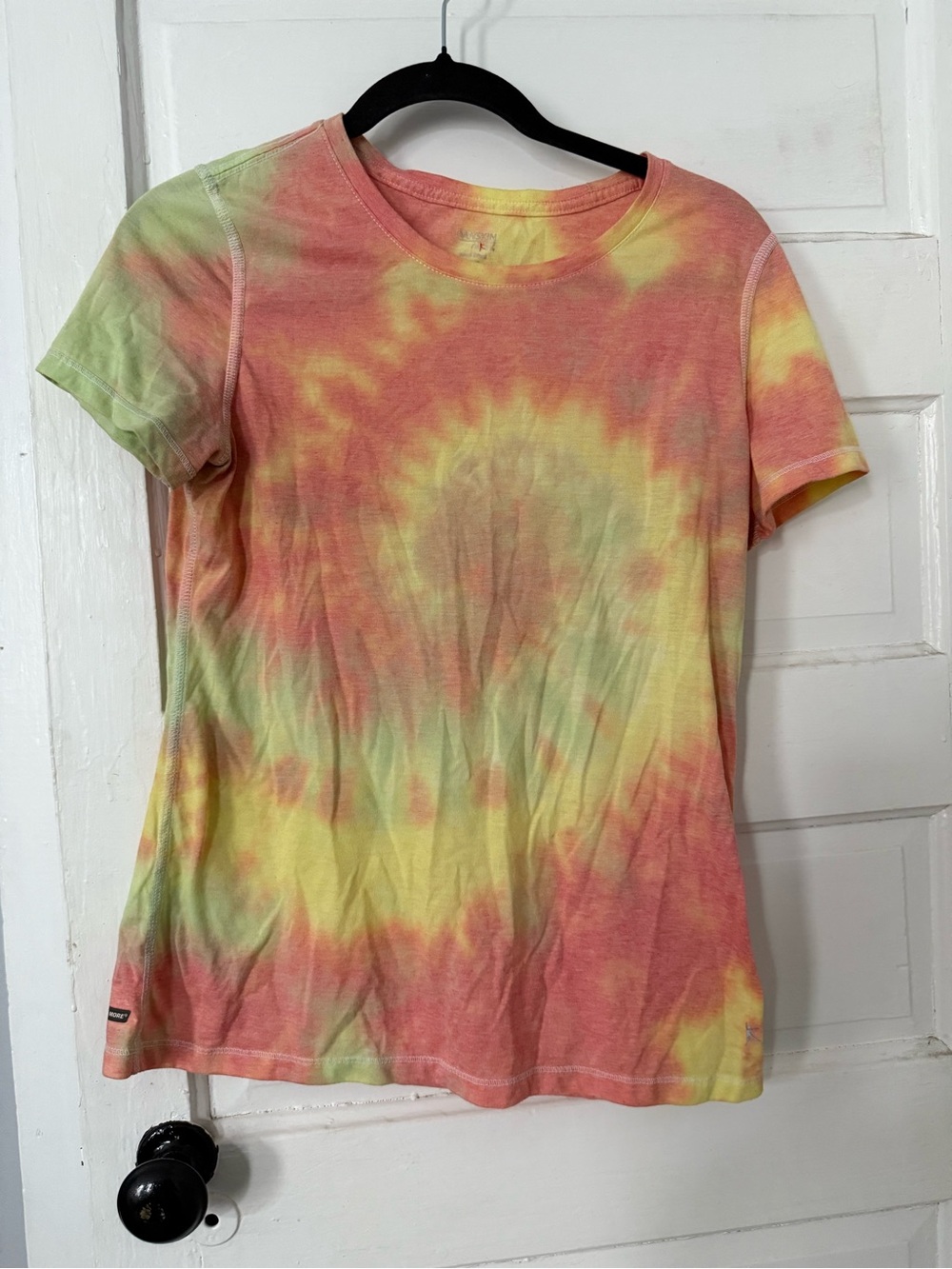 Danskin Tie-Dye Short Sleeve Tee in Yellow, Pink & Green